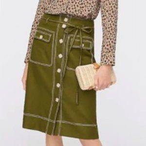 Button-up skirt with removable belt in stretch linen sz8 NWT